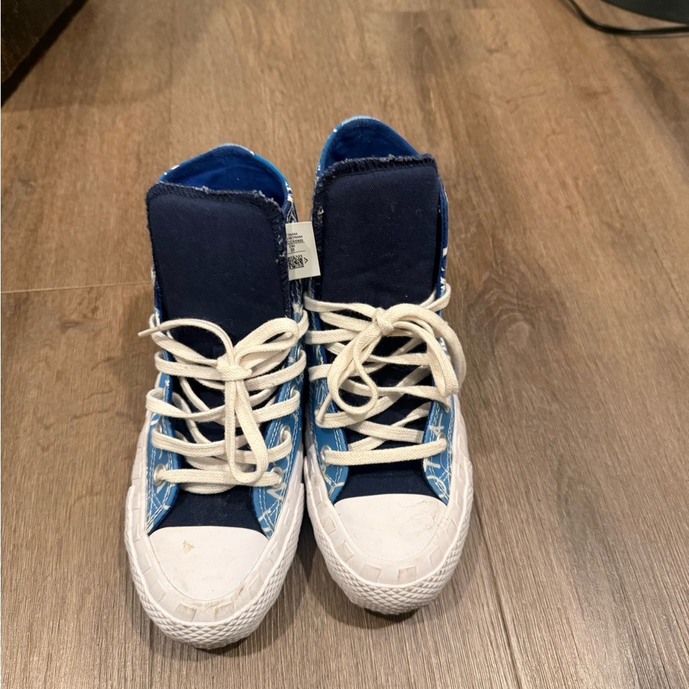 Converse High-Top Sneakers in Blue and White